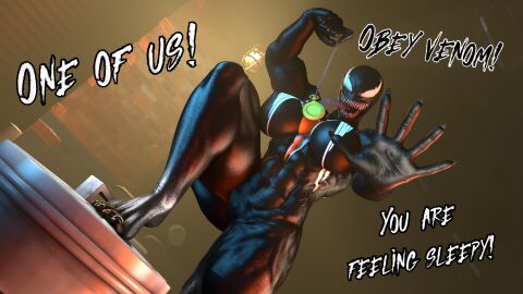 3d alien alien_humanoid big_breasts black_body breasts clock dialogue digital_media_(artwork) emblem empty_eyes english_text female hi_res huge_breasts humanoid hypnosis long_tongue looking_at_viewer marvel marvel_comics mind_control muscular nipples open_mouth pocketwatch sharp_teeth she-venom solo source_filmmaker_(artwork) symbiote teeth text tongue tongue_out trash_can venom_(marvel) watch zonkypones