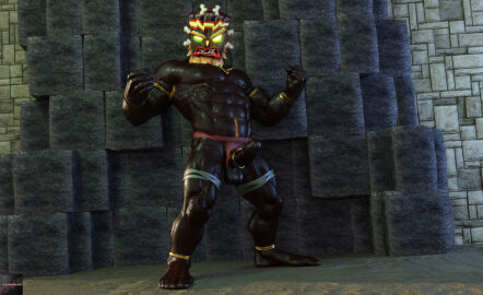 1boy 2017 3d balls bara black_body crash_(series) darkviper199027 erection humanized male male_only mask muscular nipples penis solo uka_uka video_games yaoi