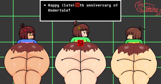 3boys artist_name artist_signature ass ass_focus background big_ass bottom_heavy bottomless brown_hair bubble_ass bubble_butt candle chara chocolate chocolate_on_ass chocolate_on_body closed_eyes cute deltarune fair_skin femboy femboy_chara femboy_frisk frisk frosting frosting_on_ass frosting_on_butt huge_ass human human_only kris_(deltarune) laying_down laying_on_stomach light_skin looking_at_viewer looking_back male male_chara male_frisk male_only multiple_boys multiple_males pink_cheeks seductive_look showing_ass smile spectrodraws tan_skin text_box thick_ass thick_thighs undertale video_game