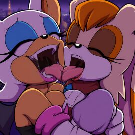ai ai-created ai_art ai_assisted ai_generated breast_press drooling french_kiss kissing lesbian_kiss rouge_the_bat saliva sonic_(series) sonic_the_hedgehog_(series) tongue_kiss vanilla_the_rabbit