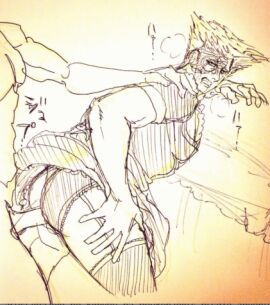 2boys adult_only anal anal_sex artist_request battle_tendency digital_art from_behind gay human_artist jojo's_bizarre_adventure maid_outfit male male_focus male_only muscular muscular_male no_ai rudolph_von_stroheim