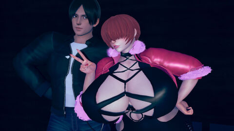 1girls 3d alternate_breast_size areola_slip asian asian_male asian_male_white_female big_breasts black_hair breasts brown_eyes busty dark_hair female fire_on! gigantic_breasts huge_breasts interracial jacket japanese_male japanese_male_white_female king_of_fighters kyo_kusanagi large_breasts light-skinned_female light_skin long_hair long_nails male painted_nails red_hair red_nails shermie_(kof) short_hair snk straight tied_hair voluptuous voluptuous_female white_female wide_hips