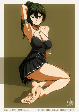 1girls armpits barefoot black_nail_polish black_nails black_toenails dark_green_hair feet female flou foot_fetish green_hair hair_up looking_at_viewer nail_polish ponytail presenting_armpit sitting soles sousou_no_frieren thighs toes ubel_(sousou_no_frieren)