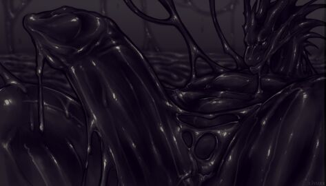 2022 anthro black_body black_penis detailed_background digital_media_(artwork) dragon erection genitals horn latex latex_creature living_latex male monochrome mythological_creature mythological_scalie mythology penis ringed_eyes scalie solo spread_legs spreading zlvuxx