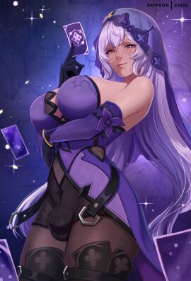 1futa bangs big_breasts black_swan_(honkai:_star_rail) blush breasts buldge clothed clothing erection erection_under_clothes exlic fully_clothed futa_only futanari honkai:_star_rail human intersex light_skin long_hair purple_clothing purple_hair smile solo standing