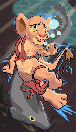 1girls anthro asphyxiation breath_play cub danger disney drown drowning electric_eel electricity electrocution electrostimulation feline female guiltstar lion lioness nala nude nudity peril ryona shock the_lion_king underwater