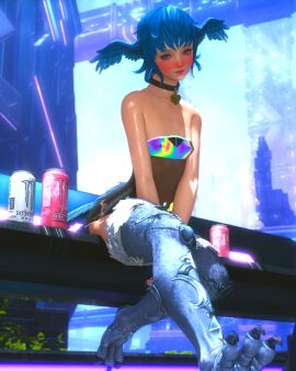 1girls bench blue_eyes blue_hair blush collar entelechy erect_nipples erect_nipples_under_clothes final_fantasy final_fantasy_xiv heart_collar_tag iriserretxiv meteion monster_can outdoors see-through_clothing sitting sitting_on_bench solo solo_female square_enix