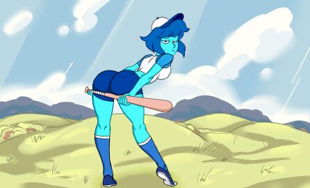 2d accurate_art_style ass baseball_bat baseball_cap baseball_uniform big_ass big_butt blue_body blue_eyes blue_hair blue_skin bottom_heavy breasts cartoon_network clothed clothing edit expressionless fat_ass female footwear full_color fully_clothed gem_(species) grimphantom hourglass_figure lapis_lazuli_(bob) lapis_lazuli_(steven_universe) lemoeve looking_back medium_breasts no_penetration outside presenting_ass redraw solo solo_female steven_universe straight_face thick_legs thick_thighs wide_hips