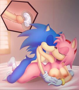 amy_rose bed blue_fur breasts closed_eyes clothing cum cum_inside female female_penetrated furry gloves male male_penetrating naked nude pink_fur pink_hair romantic_couple sonic_(series) sonic_the_hedgehog straight x-ray