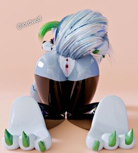 3d 4_fingers anthro areola black_nose breasts claws clothed clothing coolioart digital_media_(artwork) ear_piercing ear_ring female fingers five_nights_at_freddy's five_nights_at_freddy's:_security_breach glistening glistening_body green_claws green_highlights grey_hair hair hi_res highlights_(coloring) lipstick looking_at_viewer lordwolf lying makeup nipples on_side panties piercing pink_nipples prick_ears purple_lipstick ring_piercing roxanne_wolf_(coolioart) roxanne_wolf_(fnaf) scottgames solo steel_wool_studios tongue tongue_out topless topless_anthro topless_female underwear yellow_eyes