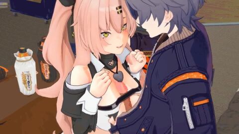 1boy 3d animated bare_shoulders black_collar black_jacket black_sleeves breasts censored clothing_cutout collar cropped_jacket cropped_shirt detached_collar detached_sleeves edmond_(artist) eyelashes female hands_up handsfree_paizuri jacket jewelry koikatsu_(medium) large_breasts long_hair looking_at_another looking_up looping_animation mihoyo mole mole_on_breast mosaic_censoring naughty_face necklace nicole_demara nipples off-shoulder_shirt off_shoulder open_mouth paizuri penis pink_hair shirt shoulder_cutout smile tagme torn_clothes torn_shirt twintails two_side_up upper_body video w_arms white_shirt wise_(zenless_zone_zero) yellow_eyes zenless_zone_zero