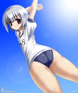 artist_cg bloomers cameltoe facing_viewer female higher_resolution_duplicate mayura mukei name_tag pussy stretching suggestive sweat ukagaka