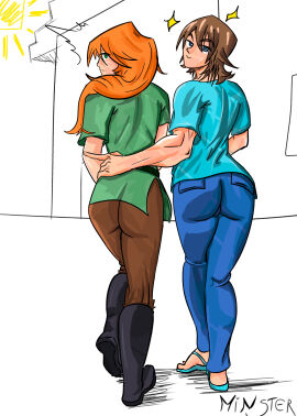 2girls alex_(minecraft) clothed clothed_female female female_only genderswap genderswap_(mtf) minecraft minster rule_63 stella_(femsteve) tagme