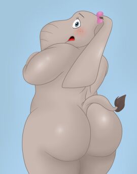 anthro, ass, back, big butt, blush, covered breasts, elephant, female, meen...