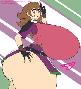 1girls ass big_breasts breasts clothed djthepokemen edit enormous_breasts female female_only guitar gym_leader huge_ass huge_breasts karen_(pokemon_rejuvenation) no_pants pantless pokemon pokemon_fangame pokemon_rejuvenation tagme