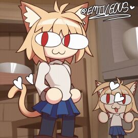 2girls animated big_breasts boob_drop breasts cat_ears cat_girl cat_tail catgirl clothed clothing emiileous hammerspace melty_blood neco-arc no_nude pose shirt_lift shirt_up shortstack skirt suggestive tsukihime