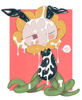 angry bodily_fluids bunny_costume camel_toe cameltoe clothing costume cross-popping_vein cum cum_covered elemental_creature female flora_fauna flower flower_creature flowey_the_flower genital_fluids green_body hi_res latex latex_clothing male male_only messy plant playboy_outfit pussy retsuzyohana solo solo_focus tentacle undertale undertale_(series)