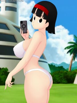 capsule_corporation_logo dragon_ball dragon_ball_super female selfie selfie_pose solo solo_female videl videl_(dragon_ball_super) videl_(short_hair) white_panties white_underwear wifeykefla