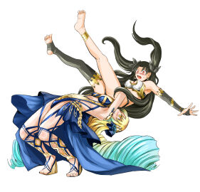 2girls artist_request astraea_(fate) catfight dropping fate/grand_order fate_(series) feet female female_only goddess ishtar_(fate) lifting luviagelita_edelfelt multiple_females multiple_girls shocked shocked_expression thighs tohsaka_rin wrestling wrestling_femdom wrestlingryona yuri