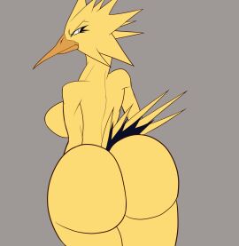 1girls angry animated anthro ass beak bird breasts clapping_cheeks color feathers female female_focus female_only furry huge_ass huge_butt large_ass large_butt legendary_pokemon looking_at_viewer nintendo pokemon pokemon_(species) pokemon_gsc protodl shorter_than_10_seconds sideboob simple_background tail twerk twerking yellow_body zapdos