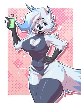 anthro avian cleavage_cutout solo sozokuu tagme thighhighs wink