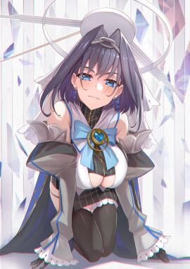 1girls big_breasts blue_eyes blue_hair boob_window breasts cleavage clothing female hololive hololive_english hololive_english_-council- hololive_english_-promise- kelfii_(artist) large_breasts light_skin ouro_kronii skirt solo virtual_youtuber wholesome