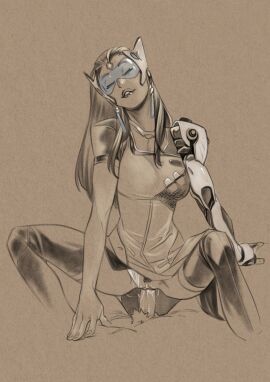 1boy 1girls bayushi biting_lip biting_own_lip blizzard_entertainment duo erection female female_on_top female_pubic_hair indian indian_female male overwatch penetration penis pubic_hair pussy riding sex symmetra vaginal_penetration