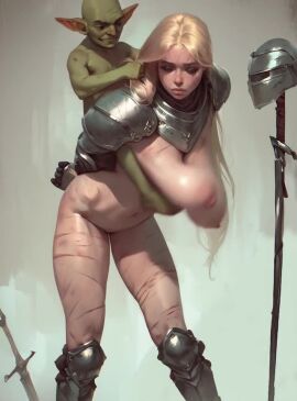 ai_assisted ai_generated animated armor defeated defeated_heroine goblin hanging_breasts huge_breasts knight restrained sagging_breasts saggy_balls sgrodolo sitting_on_person small_dom_big_sub smaller_male soft_breasts submissive_female tagme video walking warrior