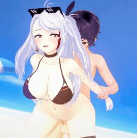 1:1 1boy 1girls 3d animated animated_gif arms_held_back azur_lane bikini female flag_bikini german_flag_bikini light-skinned_female light-skinned_male light_skin long_hair male prinz_eugen_(azur_lane) prison_guard_position sex sex_from_behind straight sunglasses sunglasses_on_head swimsuit tagme white_hair xwell