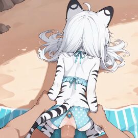 1boy 1boy1girl 1girls 2d ai_generated aifurryposter69 all_fours animated anthro arm_grab arms_behind_back athletic_female bikini breasts buttplug crotchless crotchless_panties doggy_style felid feline female flat_chest frilled_bikini frills from_behind from_behind_position furry human human_penetrating jewel_buttplug lightskinned_male lying lying_on_back male missionary_position on_back panties petite pixelpawai polka_dot_panties poolside pov princess_plug pussy sex size_difference skinny smaller_female thrusting tiger tiger_print tiger_stripes tiger_tail vaginal_penetration white_fur white_tiger wrist_grab younger_female