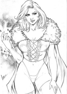 black_and_white cleavage corset ed_benes_studio emma_frost female female_only hellfire_club leo_matos marvel marvel_comics panties pussy pussy_bulge white_queen x-men