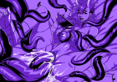 1girls 4_eyes anal anal_sex areolae ass bent_legs black_lipstick black_sclera breasts consensual_tentacles cum cum_in_ass cum_in_pussy cum_inside demon demon_girl demon_horns double_penetration ear_chain ear_piercing eyelashes feet female female_only freckles game_console gaming_while_penetrated hairless_pussy horns inverted_nipples legs_apart lying lying_on_back multi_eye nipple_rings nipples nose_piercing nude nude_female penetration playing_videogame purple_areola purple_background pussy red_eyes shaved_side solo stitches stomach_bulge tentacle tentacle_around_arm tentacle_around_breast tentacle_in_ass tentacle_in_pussy tentacle_sex tentacles_around_legs thick_thighs turtlechan vaginal_penetration very_high_resolution