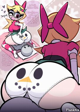 1girls animated anon ass big_ass blonde_hair clothed english_text facesitting female gif glasses holly_(plucknix) original original_character panties plucknix red_eyes tagme text twitter_link