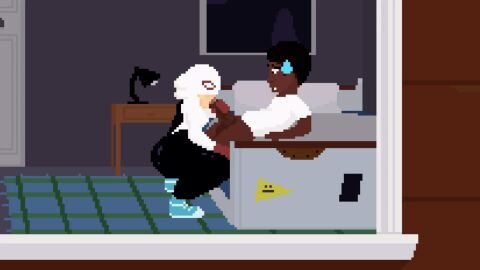 1boy 1girls 2d 2d_(artwork) animated animated_image ass bed bedroom big_ass big_butt bodysuit curvy_figure dark-skinned_male dark_skin fellatio female ghost-spider gwen_stacy handjob interracial light-skinned_female light_skin male male/female marvel marvel_comics mask masked masked_female miles_morales pixel_art shoestrang spider-gwen spider-man:_across_the_spider-verse spider-man:_into_the_spider-verse spider-man_(series) squatting squatting_oral_position superhero_costume superheroine sweatdrop