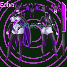 ass bat_ears big_ass big_breasts big_butt black_armor breasts echo_(skur) fan_character female oc purple_nipples robot robot_girl skurth66 solo transformers