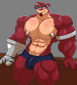 1boy 2025 anthro bandicoot bara big_nipples blue_underwear bulge crash_(series) crunch_bandicoot furry furry_only gay goatee green_eyes male male_only marsupial muscular nipples okrizo831 puffy_nipples robotic_arm solo underwear video_games yaoi