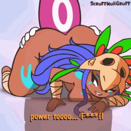 1boy 1girls animated ass black_eyes blue_hair dark-skinned_female dark_skin english_commentary fairy fairy_wings female front_view holly_luya_(rayman) long_hair looking_back lowres male nymph nymph_(rayman) rayman rayman_(series) rayman_origins scruffmuhgruff sex teeth tongue upper_teeth wings