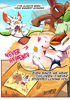 1boy 1girls blush bunny_ears bunny_girl cinderace color comic dream english_text female fighting furry game_freak glasses hi_res lopunny male male/female male_cinderace nintendo page_2 pokemon pokemon_(species) pokemon_ss pokémon_(species) sirkerner sprigatito tagme text text_bubble thick_thighs