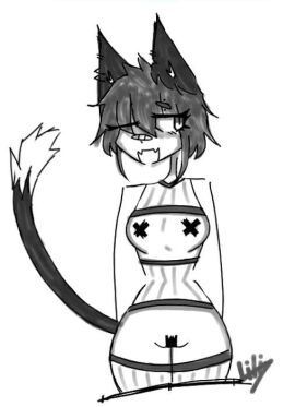 2019 2019art artist_upload bigoldstinker cat_girl catgirl female neko oc original_character piercings pussy self_upload taped_nipples taped_pussy