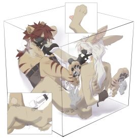 4_toes absurd_res abuse anonymous_artist anthro ass binding bodily_fluids body_writing bondage bound bound_arm box chastity_cage chastity_device chinese_text clothing container cum defeat defeated dirty_talk duo eyeshadow feet felid foot_fetish foot_lick foot_play footwear fur genital_fluids hair hi_res lagomorph leporid licking makeup male male/male mammal massage_tool musk nude pantherine pawpads paws penetration penile penile_penetration penis plantigrade prisoner rabbit red_hair shoe_sniffing shoes simple_background slave smelly smelly_feet smelly_shoes sniffing story text tickling tiger toes tongue white_hair wildpumpkinpie