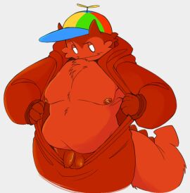 1conocl4sm balls c00lkidd c00lkidd_(forsaken) chubby chubby_male cub flashing fluffy foreskin hoodie male penis propeller_hat red_body red_fur small_penis uncircumcised