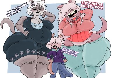 2025 accessory anthro ass big_ass big_breasts big_butt big_penis black_clothing black_dress black_nose bottomwear breasts brown_body brown_ears brown_fur brown_tail camel_toe cameltoe closed_eyes closed_eyes_smile clothed clothing cross cross_necklace daughter_(lore) dialogue digital_media_(artwork) domestic_cat dress english_text erection erection_under_clothing exclamation_point felid feline felis female flower flower_in_hair front_view fur furry furu_flami genital_outline genitals grandchild_(lore) grandmother_(lore) grandmother_and_grandchild_(lore) grandmother_and_grandson_(lore) grandparent_(lore) grandparent_and_grandchild_(lore) grandson_(lore) green_bottomwear green_clothing green_hoodie green_leggings green_legwear green_topwear grey_bottomwear grey_clothing grey_pants group hair hair_accessory hair_over_eyes hand_on_hip hand_on_own_hip hi_res hoodie huge_ass huge_breasts huge_butt huge_cock hyper hyper_genitalia hyper_penis jewelry leggings legwear long_hair male male/female mammal mother_(lore) mother_and_child_(lore) mother_and_daughter_(lore) mother_and_son_(lore) multicolored_clothing multicolored_dress multicolored_sweater multicolored_topwear necklace oc pants parent_(lore) parent_and_child_(lore) parent_and_daughter_(lore) parent_and_son_(lore) penis pink_clothing pink_sweater pink_topwear plant pose purple_clothing purple_dress purple_hoodie purple_topwear pussy pussy_outline sharp_teeth short_hair smile son_(lore) standing sweater tail tan_hair teeth text thick_thighs tongue topwear trio two-tone_clothing two-tone_dress two-tone_hoodie two-tone_sweater two-tone_topwear