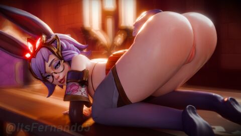 ass ass_focus big_ass bunny_ears bunny_girl bunny_tail female glasses hi-rez_studios itsfernando paladins pussy rei_(paladins)