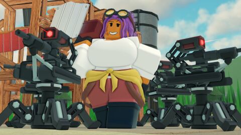 1girls 3d big_breasts black_boots black_eyes black_gloves boots breasts carrying_object clothed clothed_female clothes_around_waist clothing coat_around_waist day dirt_on_face engineer_(tds) female female_focus female_only fully_clothed fully_clothed_female gloves goggles goggles_on_head long_hair long_sleeves outdoors outside overalls pinkishpinkas purple_hair red_overalls roblox roblox_game robloxian sentry shirt smile solo standing tan tan-skinned_female toolbox tower_defense_simulator white_shirt white_sleeves yellow_coat