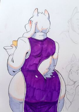 1girls ass big_ass bubble_ass bubble_butt caprine clothing daevilbee female furry goat horn horns huge_ass milf tail thick_thighs toriel undertale white_body white_fur wide_hips