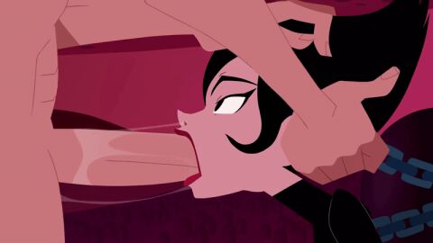 16:9_aspect_ratio 1boy 2017 animated ashi_(samurai_jack) balls black_hair chains cock_in_mouth erection fellatio female forced_blowjob forced_oral irrumatio makeup male oral penis penis_in_mouth saliva samurai_jack samurai_jack_(character) straight testicles throat_bulge uncensored widescreen zone