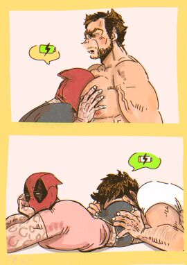 2boys ass battery_indicator beard blush bubble_ass bubble_butt chest chest_hair clothed deadpool deadpool_&_wolverine_(2024) face_in_ass face_in_chest facial_hair funny gay grabbing_ass grabbing_from_behind grope grope_chest groping hairy hands_on_ass logan_(x-men) male male/male male_only marvel marvel_comics masculine_male mask moobs muscular muscular_male nezuminofukulo nipples no_genitals no_visible_genitalia pecs raised_eyebrow scars shirt spiky_hair underwear wade_wilson wolverine_(x-men) yaoi