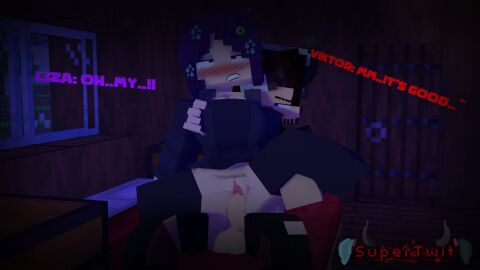 1boy 1girls 3d bedroom breasts clothed_female demon demon_boy erect_penis female horny_female human_female humanoid_penis liza_(drispysik) looking_at_penis looking_down male mine-imator minecraft no_panties no_pants nude nude_male orgasm_face outside penis purple_hair pussy stockings supertwit tagme vaginal_penetration viktor_(supertwit) wet_pussy