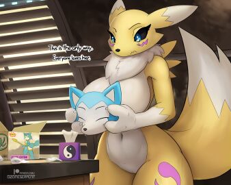 2024 3_fingers anthro bandai_namco big_breasts black_sclera blue_eyes bodily_fluids box breasts canid canine container crossover crying dialogue digimon digimon_(species) dipstick_ears dipstick_tail ear_markings english_text female fingers fluffy fluffy_tail fox fur genitals holding_mask krystal krystal_(star_fox) markings mask multicolored_body multicolored_ears multicolored_fur neck_tuft nintendo nude nude_anthro nude_female ozoneserpent purple_markings pussy renamon solo star_fox tail tail_markings tears text thick_thighs tissue tissue_box tomoe_(symbol) tuft two-tone_body two-tone_fur white_body white_fur wide_hips yellow_body yellow_fur yin_yang