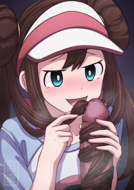 1girls :d blue_eyes blush brown_hair censored creatures_(company) double_bun erection female game_freak hairjob handjob hat hi_res long_hair looking_at_viewer male mosaic_censoring motion_lines naughty_face nintendo open_mouth penis poke_battle13 pokemon pokemon_(game) pokemon_bw2 request rosa_(pokemon) smile solo_focus straight tickling_penis twintails variant_set visor_cap